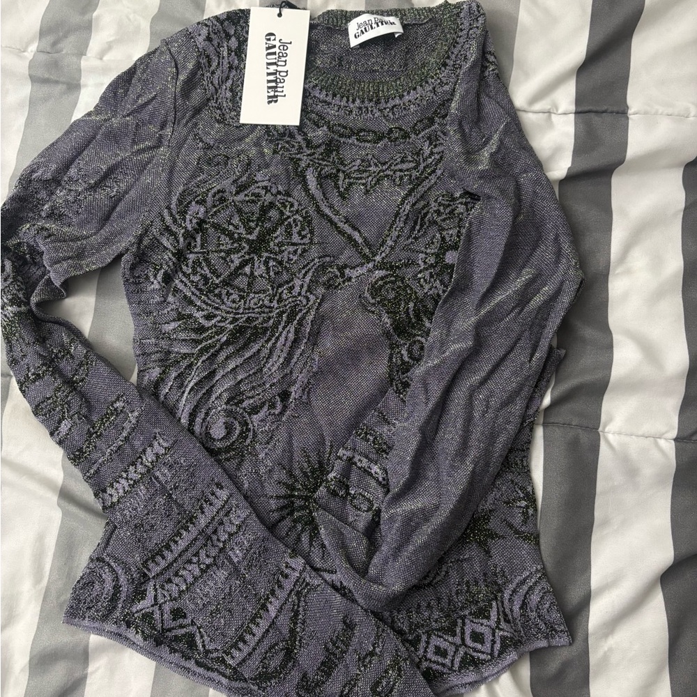 Jean Paul Gaultier Gray Patterned Women's Top